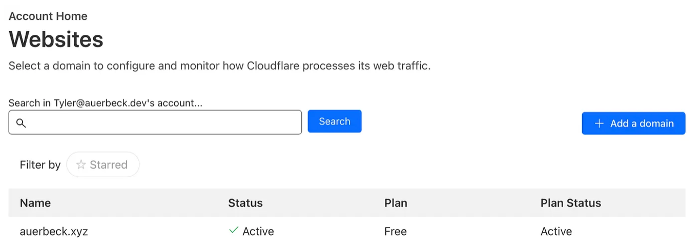 Cloudflare domain home view